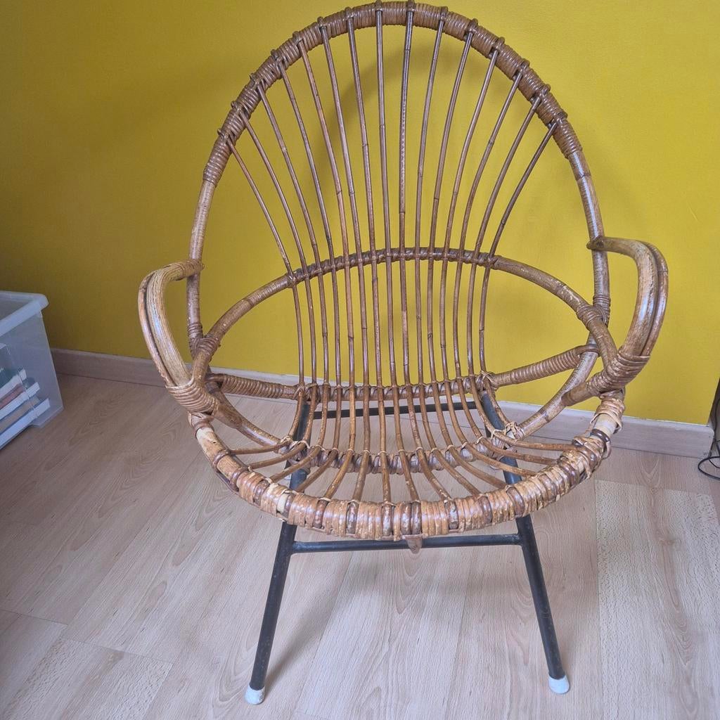 Vintage rotan rohé stoel, Huis en Inrichting, Ophalen
