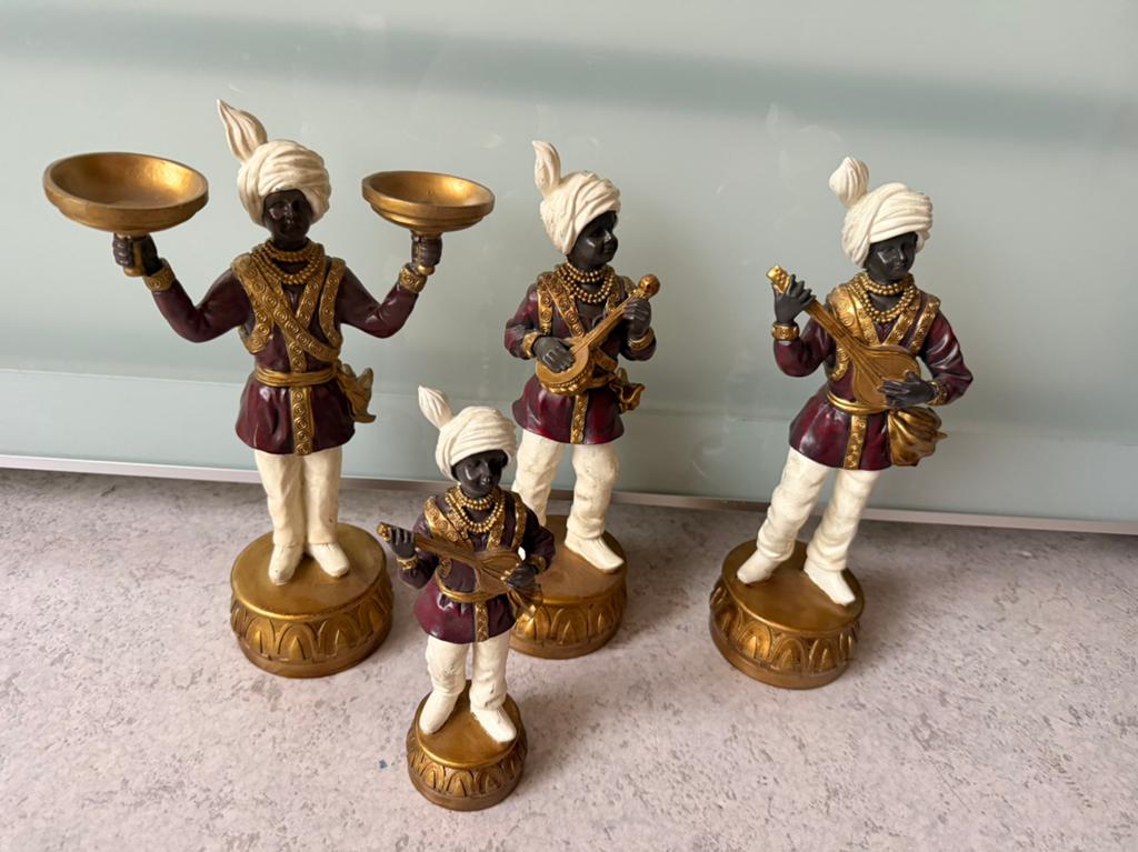 Lot de 4 figurines vintage musiciens orientaux en résine, Antiquités & Art, Enlèvement