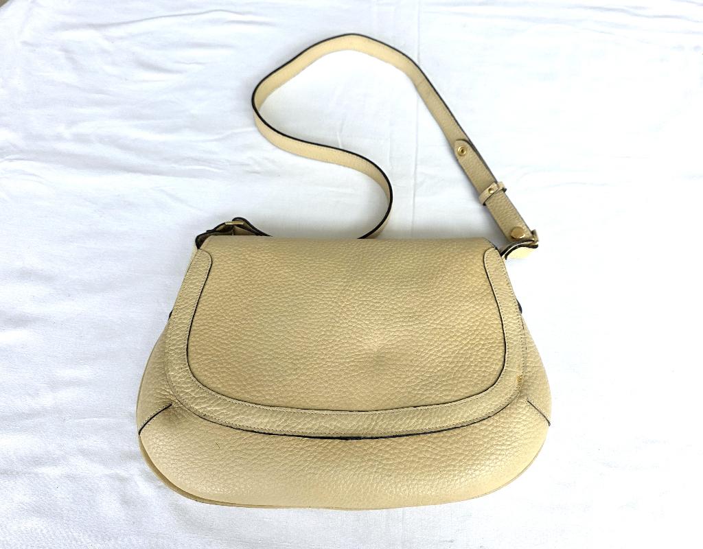 Beige lederen schoudertas, Ophalen of Verzenden, Zo goed als nieuw, Beige, Leer