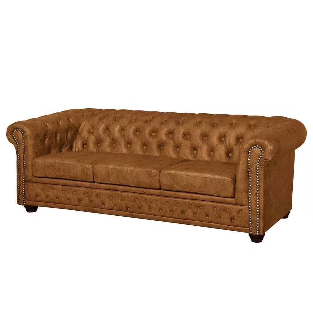 Cognac zetel chesterfield look, Ophalen, Chesterfield, Rechte bank, 200 tot 250 cm