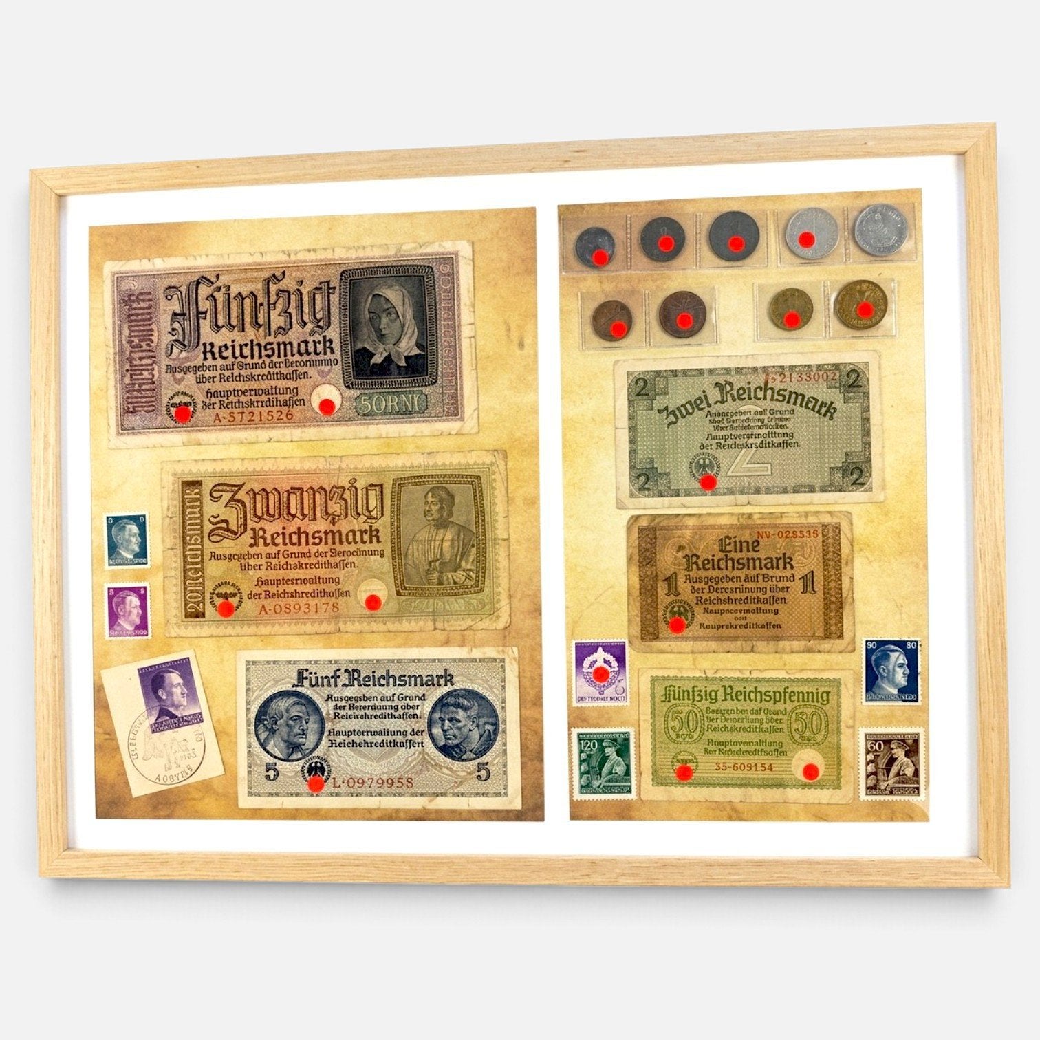 Tweede wereldoorlog Valuta Set:Biljetten, Munten, Zegels WW2, Postzegels en Munten, Ophalen of Verzenden, Munten en Bankbiljetten