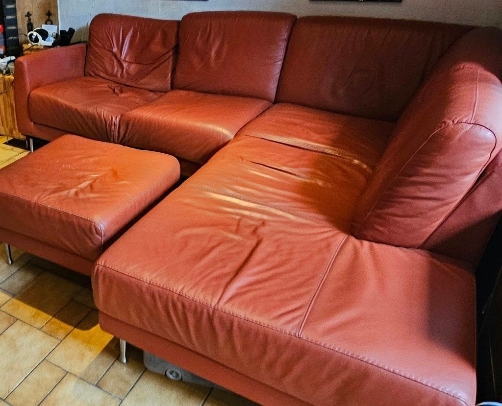 Canapé d’angle IKEA Hamra full cuir + repose pied, Banc d'angle, Quatre personnes ou plus, Enlèvement, Utilisé
