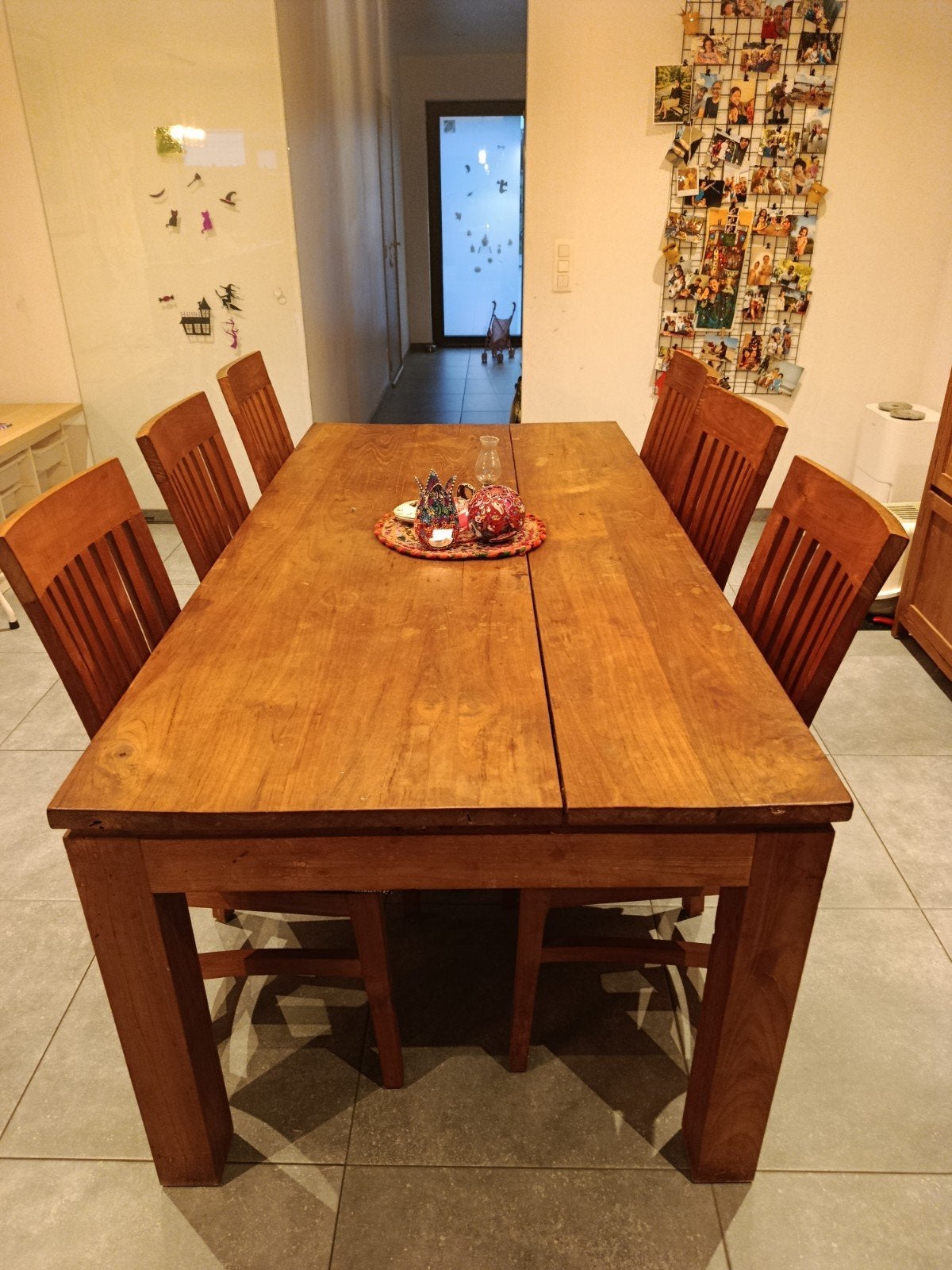 Eettafel en 6 stoelen uit teak, Huis en Inrichting, Ophalen, Zo goed als nieuw, Rustiek, 6 tot 8 stoelen