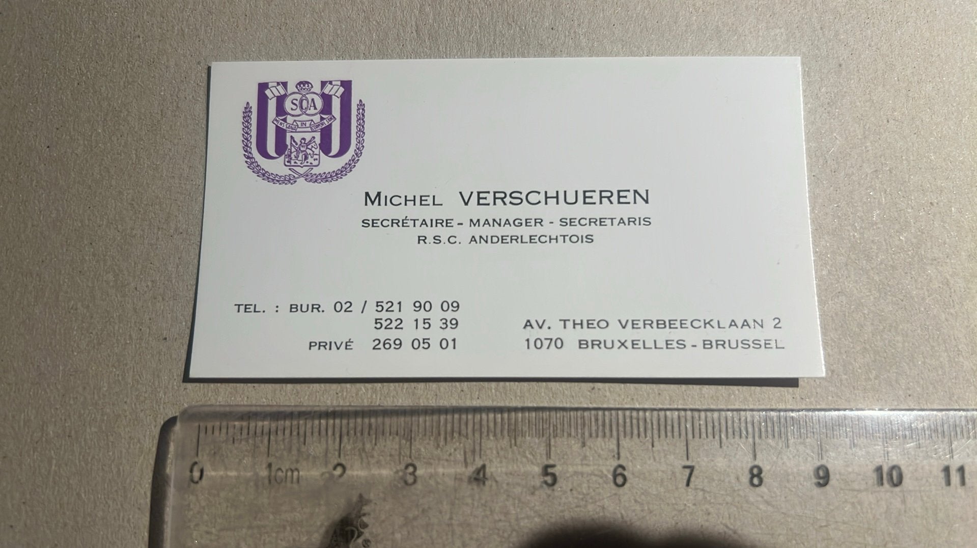Carte de visite Michel Verschueren RSC Anderlecht, Collections, Envoi, Comme neuf