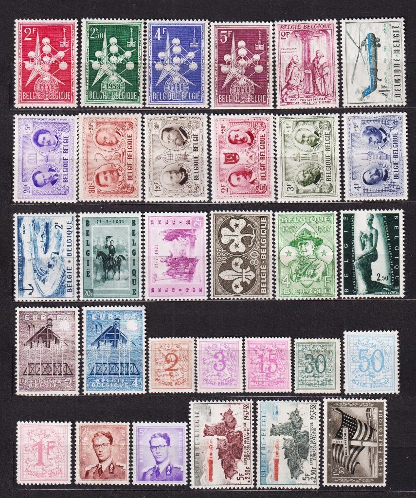 Belgique 1957 année complète, Enlèvement, Non oblitéré, Trace d'autocollant