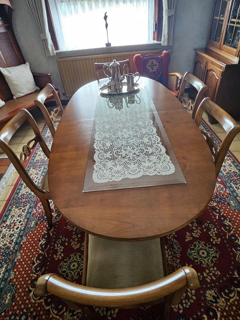Tafel met 6 stoelen in kerselaar, Huis en Inrichting, Ophalen, Gebruikt, Klassiek, 50 tot 100 cm