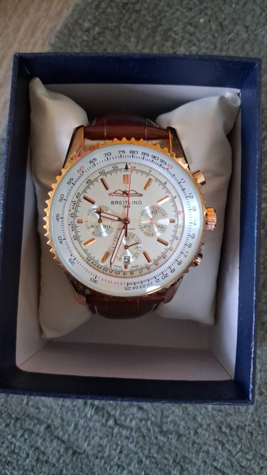 nieuwe Breitling Navitimer B01 Chronograph 41, Leer, Staal, Breitling, Polshorloge