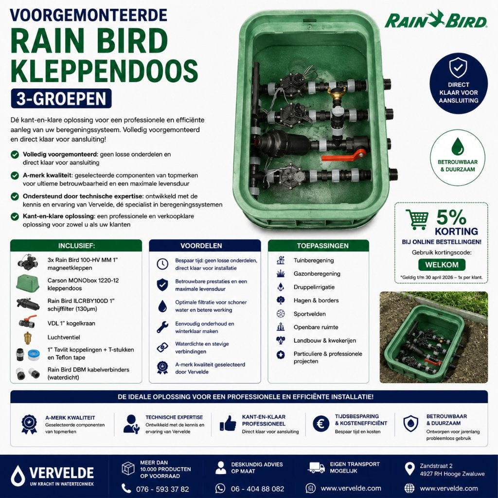 Voorgemonteerde Rain Bird Kleppendoos – 3 Groepen, Jardin & Terrasse, Programmateurs d'Arrosage, Enlèvement ou Envoi, Neuf, Contrôlable via l'application