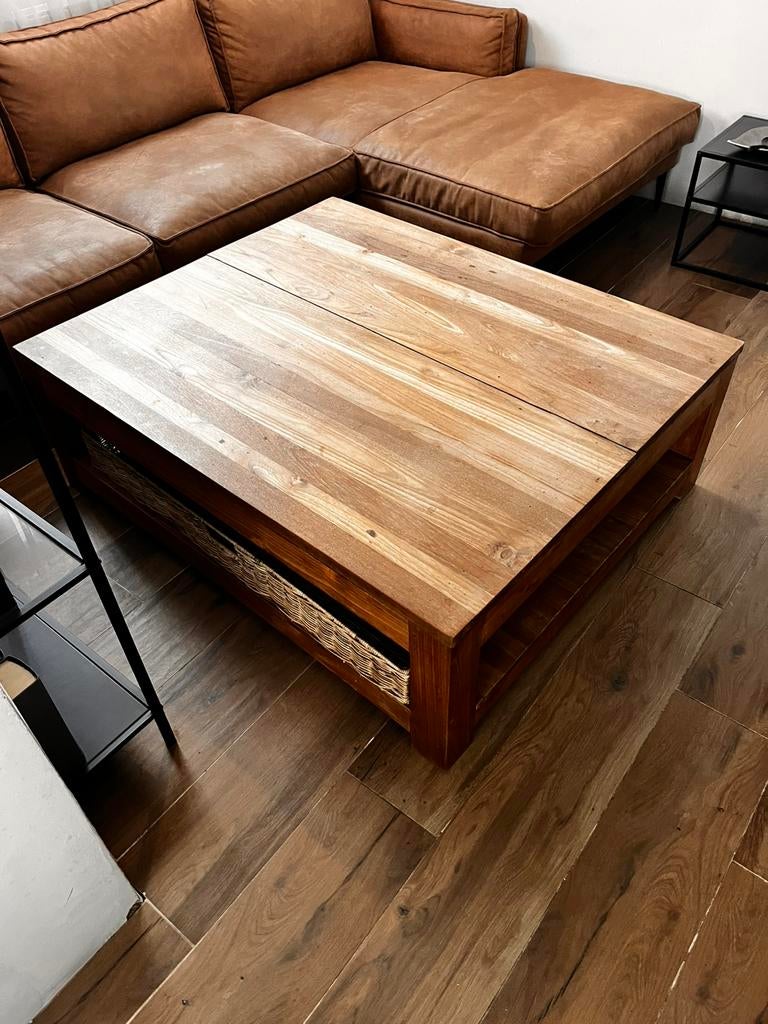 Teak salon tafel L 120cm x B 120cm, Huis en Inrichting, Tafels | Salontafels, Ophalen, Gebruikt