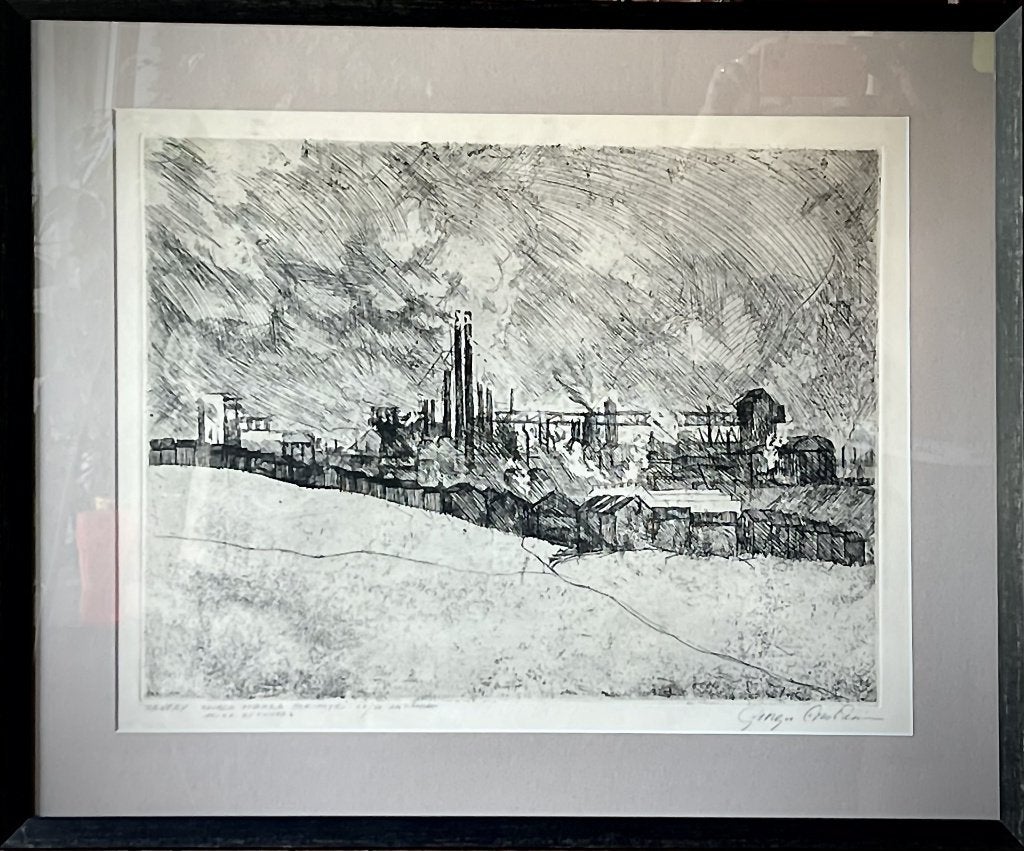 Georges Comhaire. Paysage industriel., Antiquités & Art, Enlèvement ou Envoi, Paysage, Eau-forte
