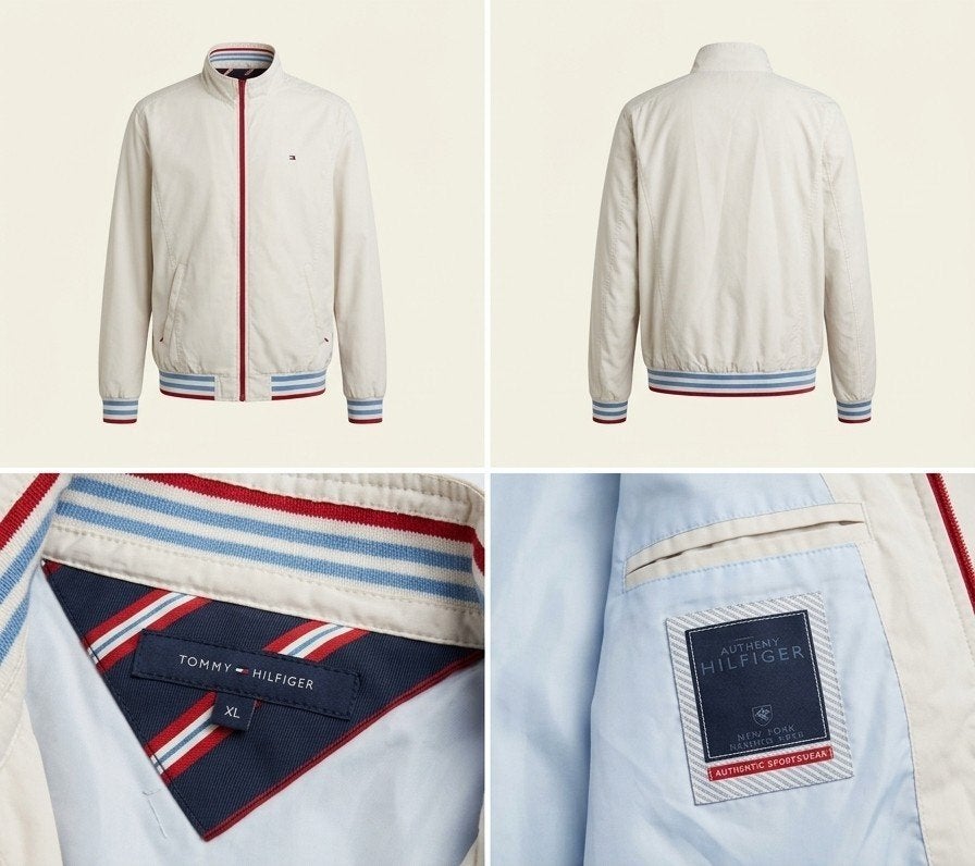 Tommy Hilfiger Bomber Jacket, Kleding | Heren, Ophalen, Wit, Maat 56/58 (XL), Zo goed als nieuw