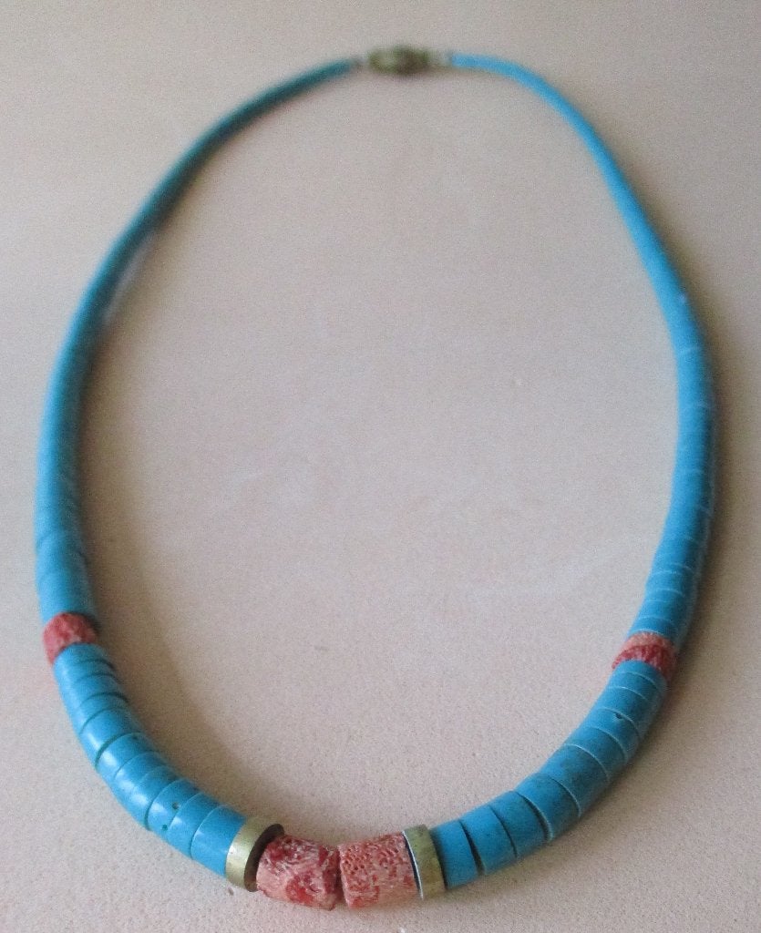 KT01: Mooie Turquoise ketting-met Koraal-42½+43+45cm., Handtassen en Accessoires, Antieke sieraden, Ketting, Overige materialen