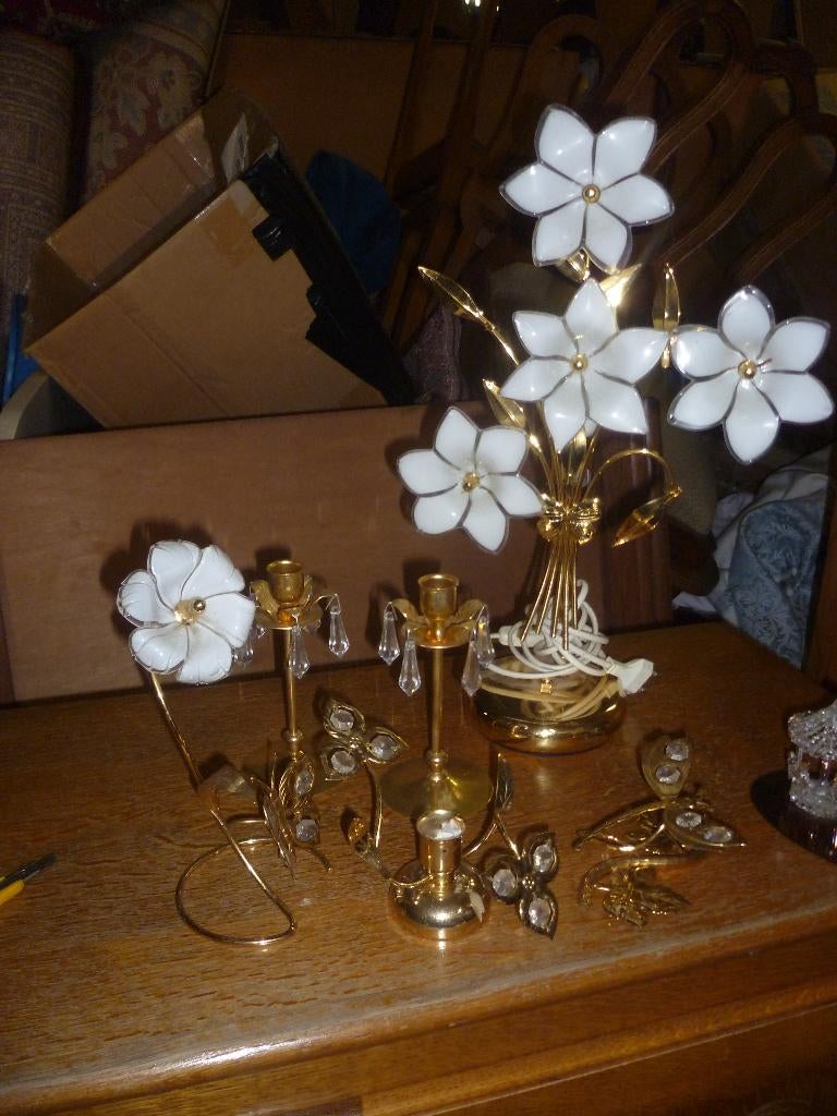 KOPEREN LAMPADAIRE MET PORCELEIN+ ANDERE, Antiek en Kunst, Ophalen