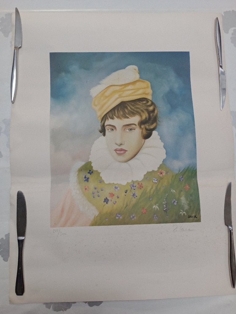 Lithographie numérotée D. Lorca - Portrait collerette, Numéroté, Enlèvement ou Envoi, Abstrait, Lithographie