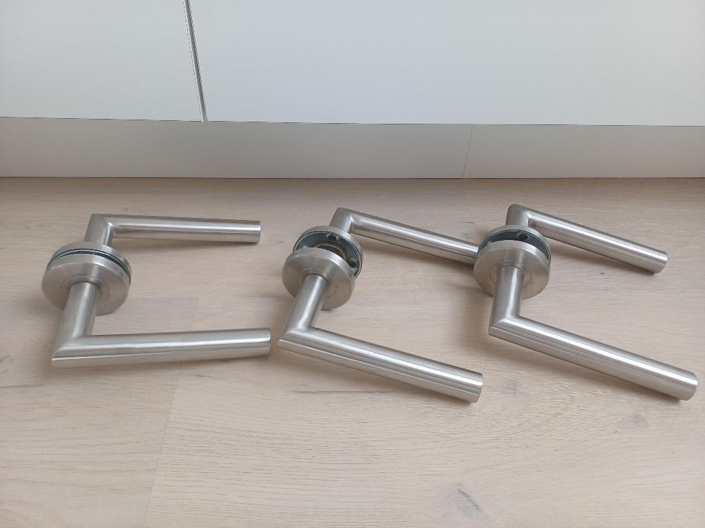 3 paar inox deurklinken, Ophalen, Gebruikt, Inox, Klink of Kruk
