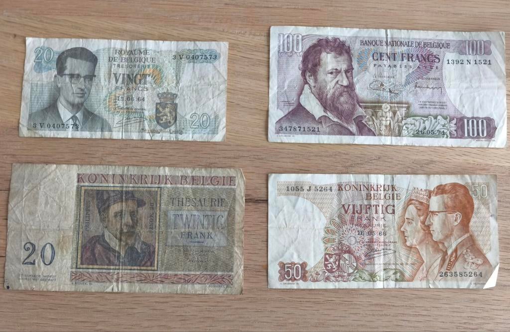 4 oude Belgische briefjes, Postzegels en Munten, Ophalen