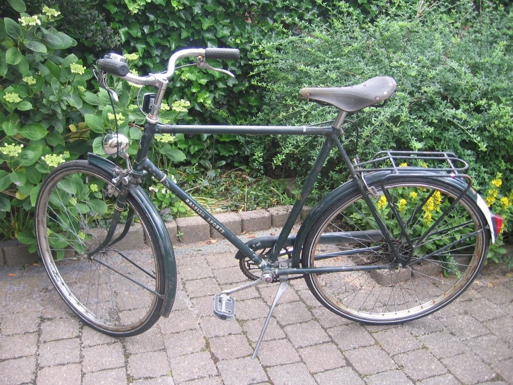 groene herenfiets / oldtimer raleigh zonder versnellingen, Gebruikt, Velgrem, 53 tot 57 cm, Ophalen