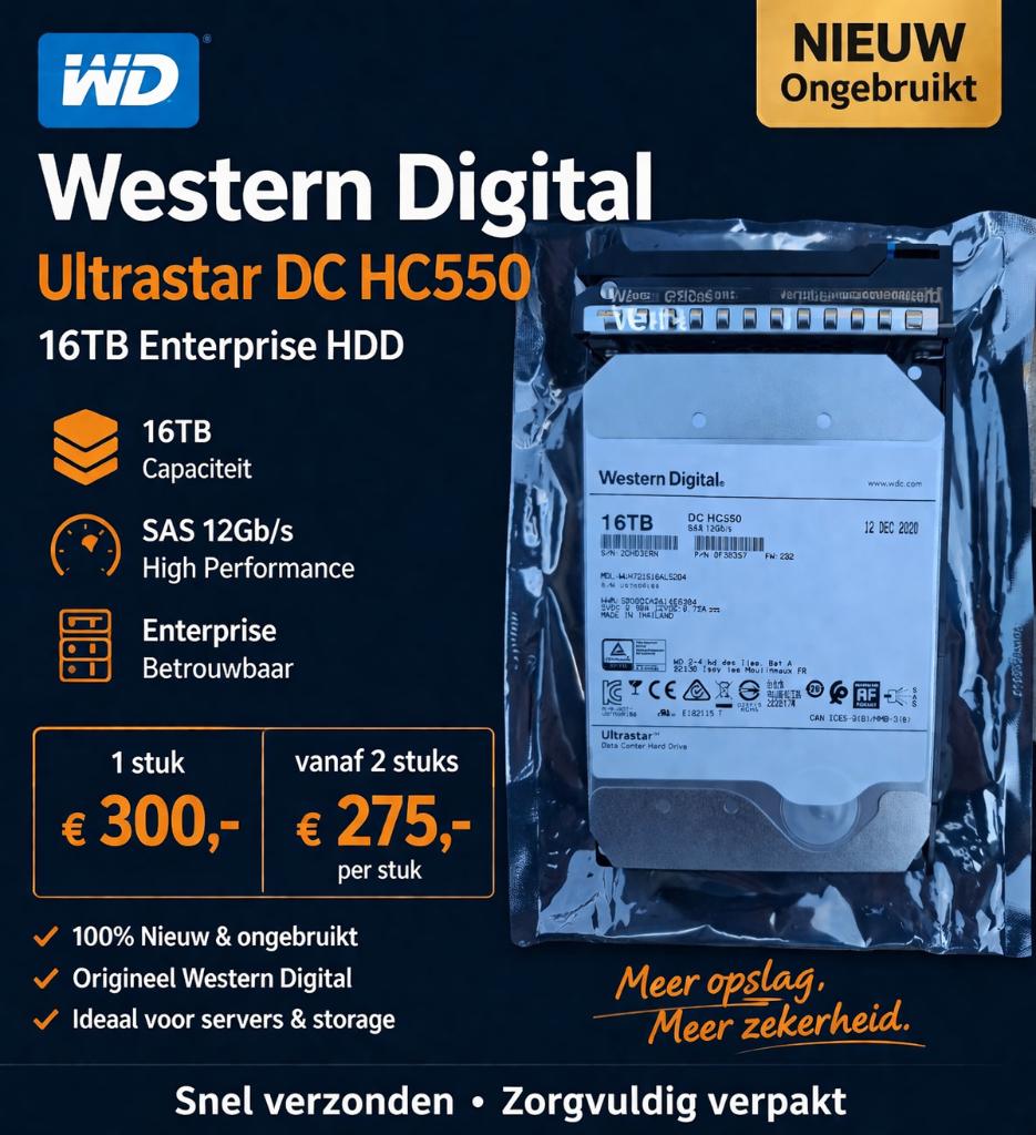 (NIEUW) Western Digital Ultrastar DC HC550 16TB SAS 12Gb/s, Computers en Software, Intern, Server, HDD, 16TB
