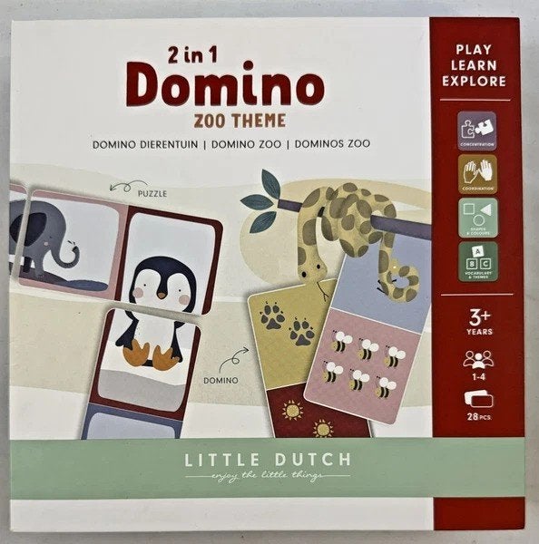 Little Dutch 2 in 1 Domino Zoo Thema Puzzel 28 Delen 3+ jaar, Verzenden, Meer dan 50 stukjes, Zo goed als nieuw, 2 tot 4 jaar