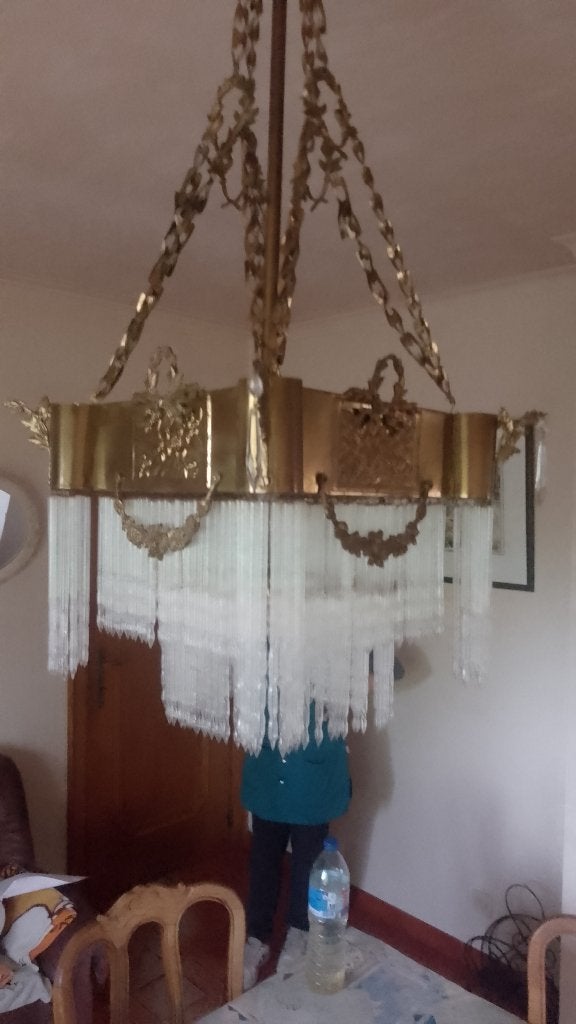 Vintage gouden kristallen luchter – 46  46 cm – 90 cm hoog, Ophalen, Gebruikt, Metaal, Overige fittingen
