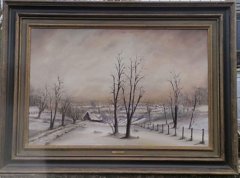 huile sur toile paysage enneige signe yperman 88, Enlèvement, Paysage, Toile