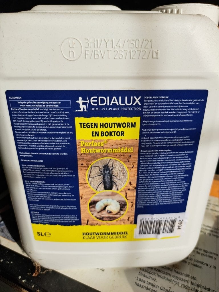 insecticide - houtwormmiddel boktor Perfacs Edialux 4*5L, Tuin en Terras, Ophalen, Zo goed als nieuw, Ongediertebestrijding