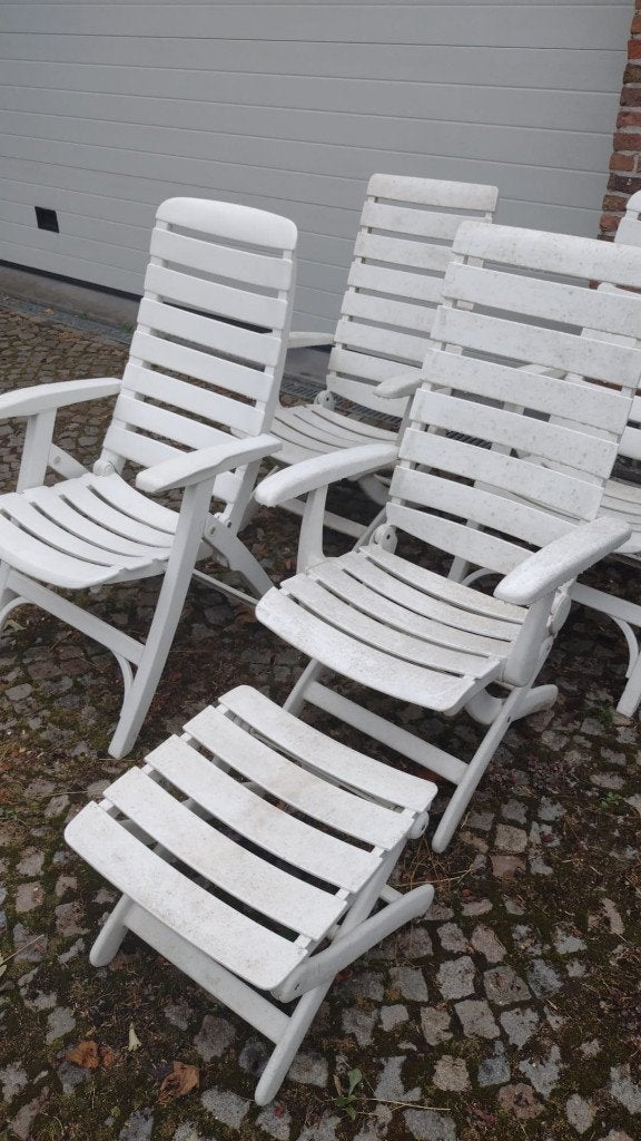 4 tuinstoellen wit kunststof, Tuin en Terras, Ophalen, Kunststof, Verstelbaar