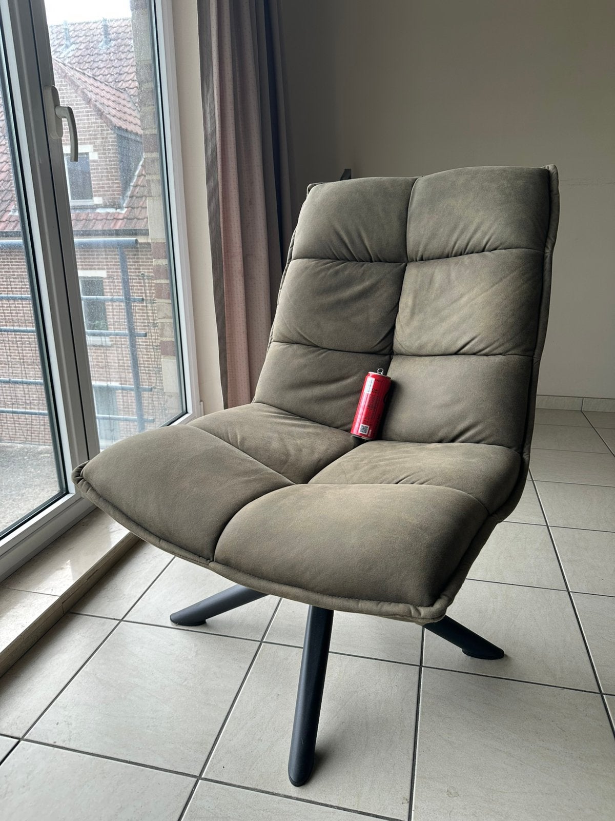 Last dayModern High-Back Lounge / Reading Chair – Grey-Green, Moins de 75 cm, Comme neuf, Synthétique, Enlèvement