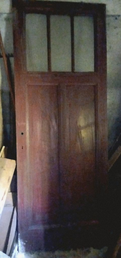 Authentieke paneeldeur rond 1920 -1930 met origineel glas, Doe-het-zelf en Bouw, Ophalen, Gebruikt, 80 tot 100 cm, Binnendeur