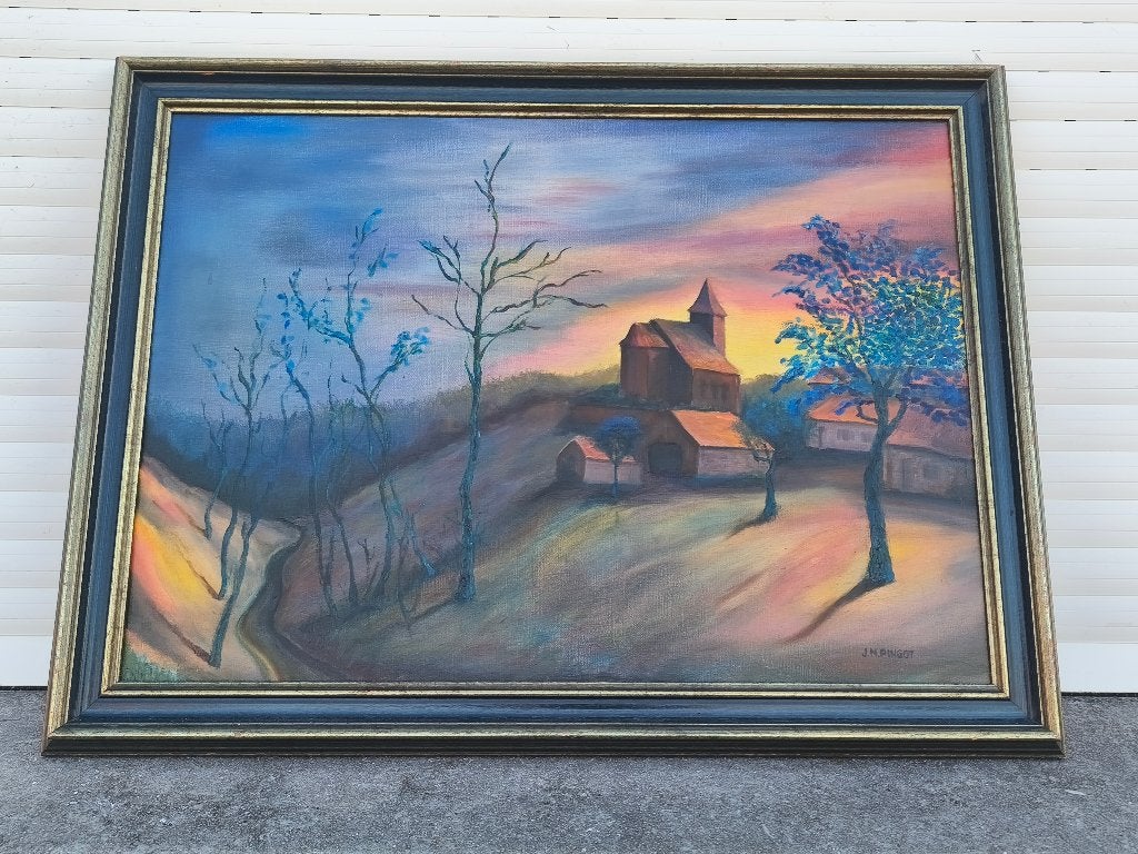 Huile sur toile signe jean marie pingot, Antiquités & Art, Enlèvement ou Envoi, Paysage, Toile