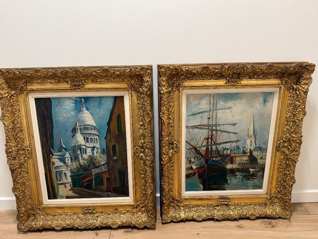 Paire de peintures anciennes encadrées – 39  48 cm, Ophalen