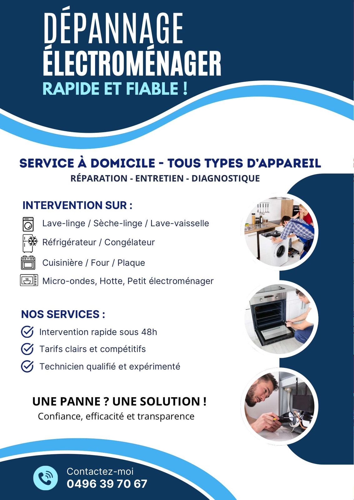 Dépannage & Réparation électromenager, Se rend à domicile