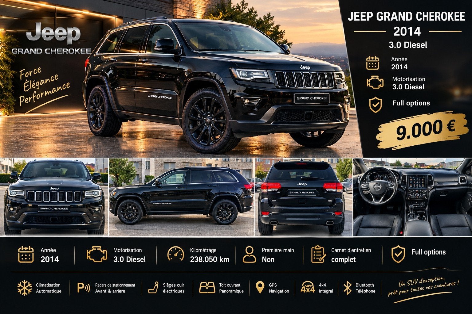 JEEP GRAND CHEROKEE 3.0 D, Autos, Achat, Entreprise, Noir, 5 portes