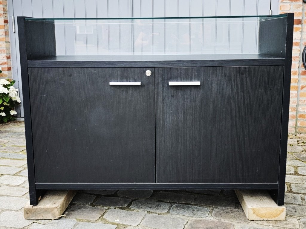 GRATIS Toonbank met vitrine (Retif Flexia) L120xD50xH90, Ophalen, Met deur(en), 100 tot 150 cm, Glas