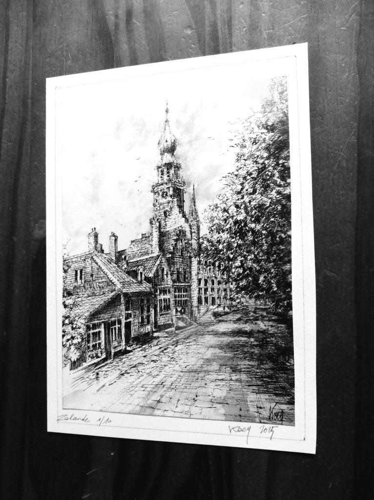 Kunstdruk „Zelande” 1/10 formaat 15x21cm, Antiek en Kunst, Verzenden, Genummerd, Offsetdruk, Landschappen
