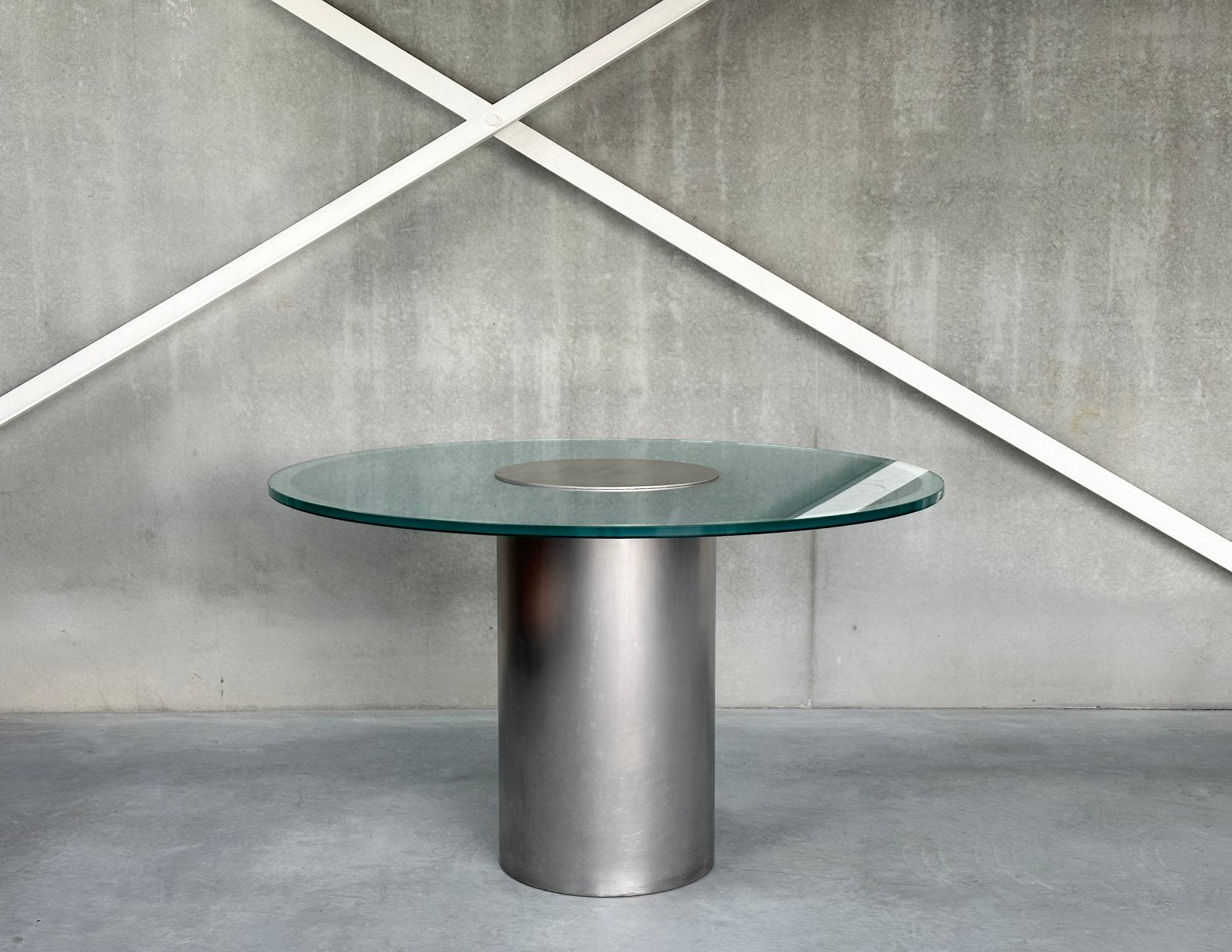 Vintage inox table, Huis en Inrichting, Tafels | Eettafels, Zo goed als nieuw, Ovaal, Glas, Ophalen