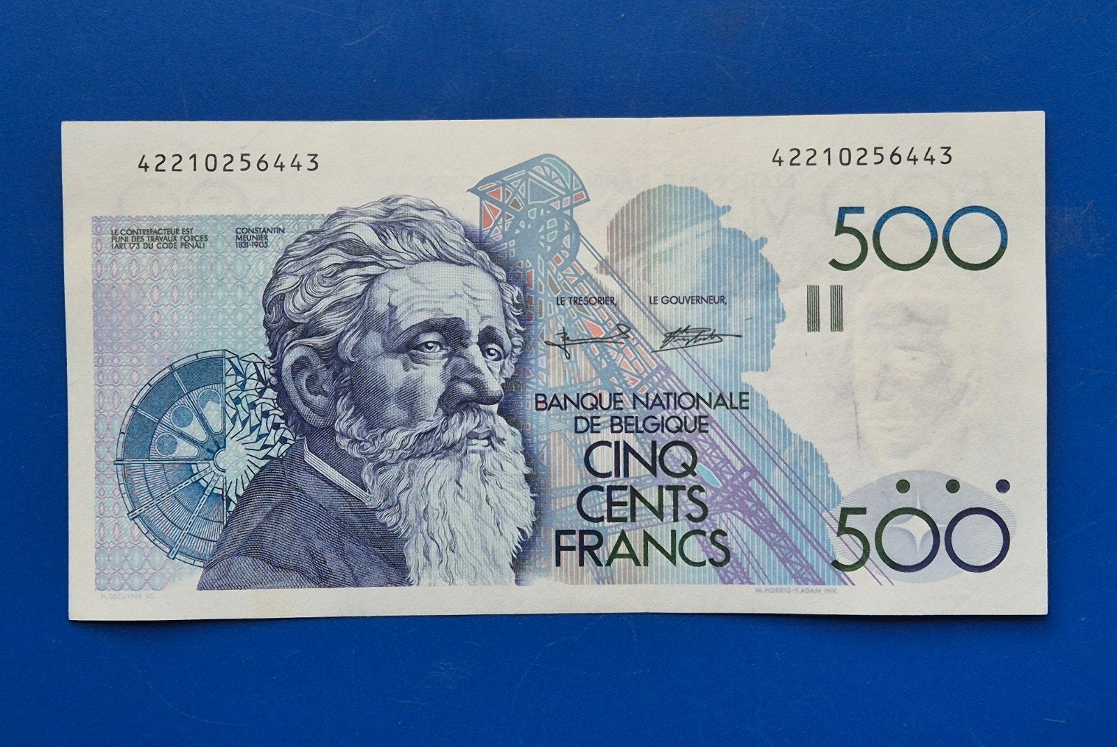 België 500 Francs 1992 - 1996 Meunier, Enlèvement ou Envoi