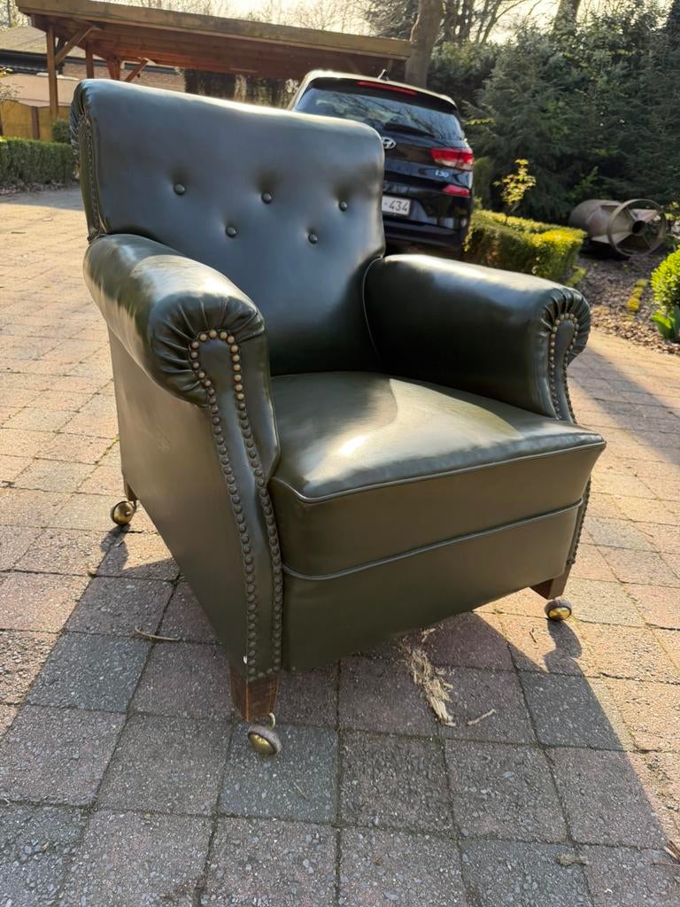 Vintage zetel - club chair, Huis en Inrichting, Ophalen, Leer