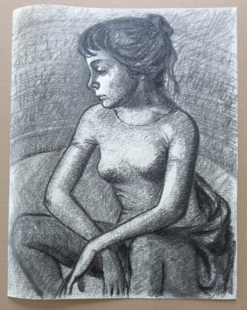 ONBEKEND / ZITTEND MEISJE / ORIGINEEL WERK / 38x30cm, Antiek en Kunst, Ophalen of Verzenden