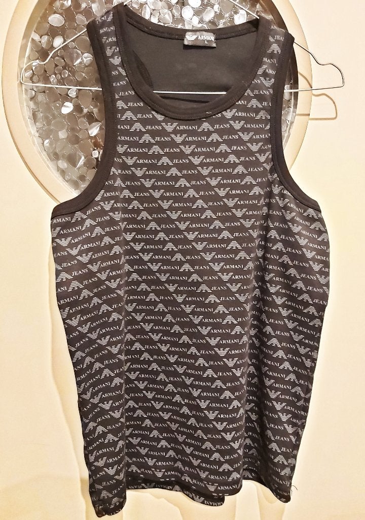 Armani Jeans mouwloze top met logo print - Maat M, Kleding | Dames, Topjes, Maat 38/40 (M), ARMANI JEANS, Zwart, Ophalen of Verzenden