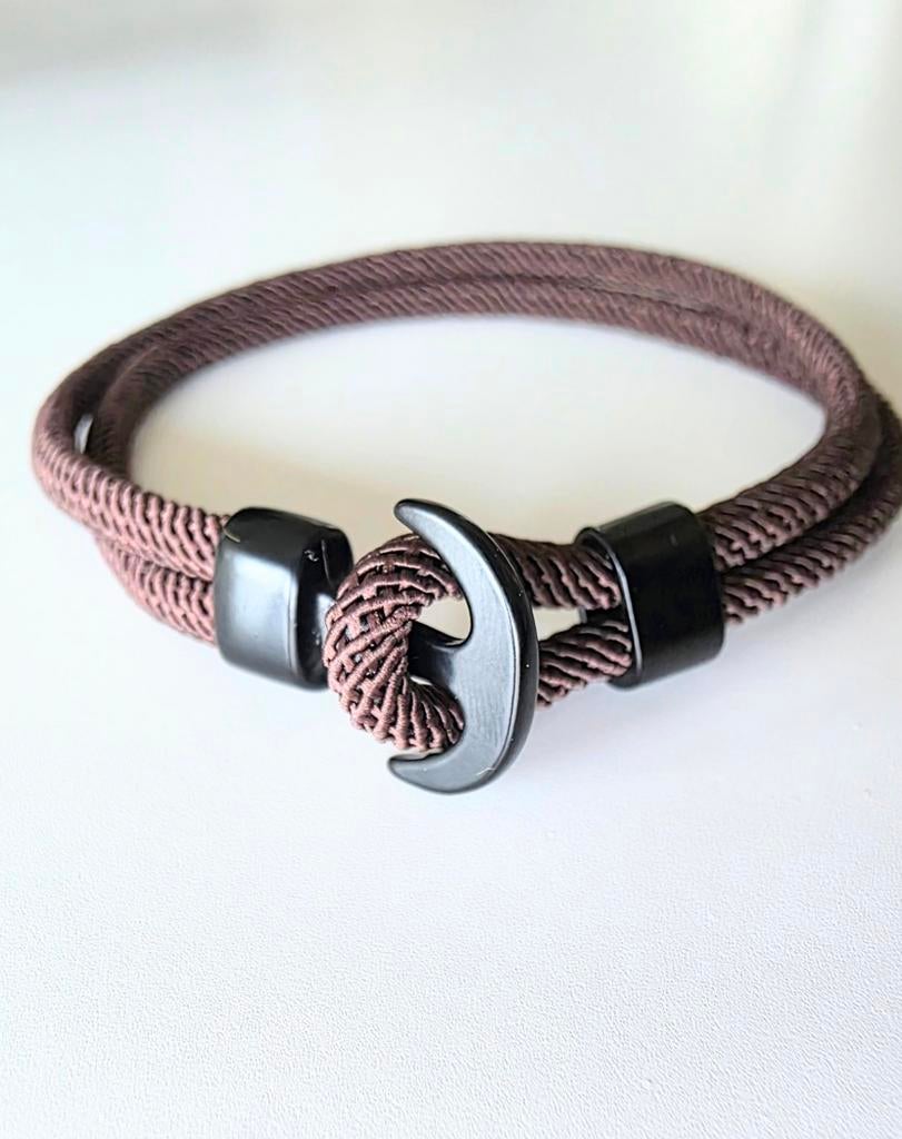 Bracelet homme style ancre - en corde marron et acier inox, Enlèvement ou Envoi, Acier