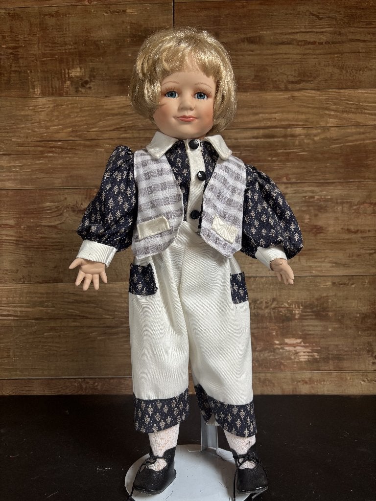 Grote porseleinen verzamelpop met standaard – vintage, Verzamelen, Poppen, Ophalen, Zo goed als nieuw, Pop