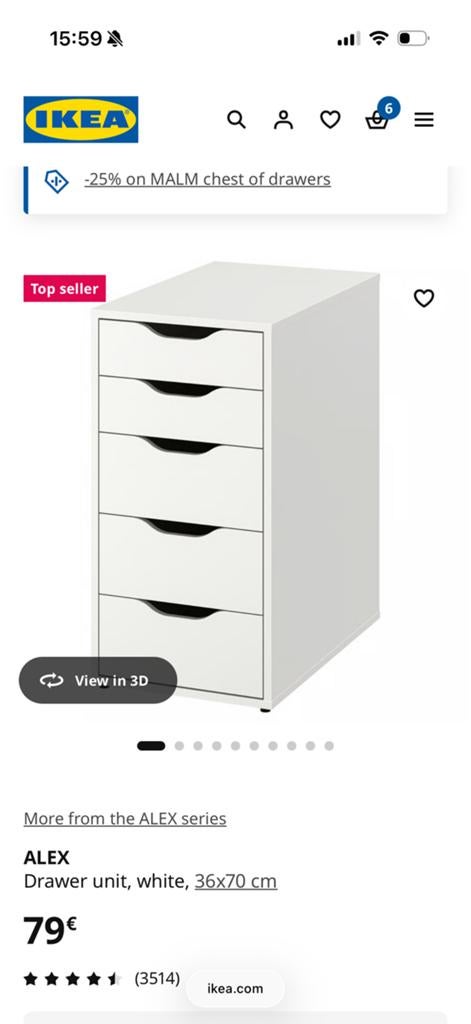 Caisson à tiroirs IKEA ALEX – Blanc – Très bon état, Comme neuf, IKEA, Moderne, Blanc