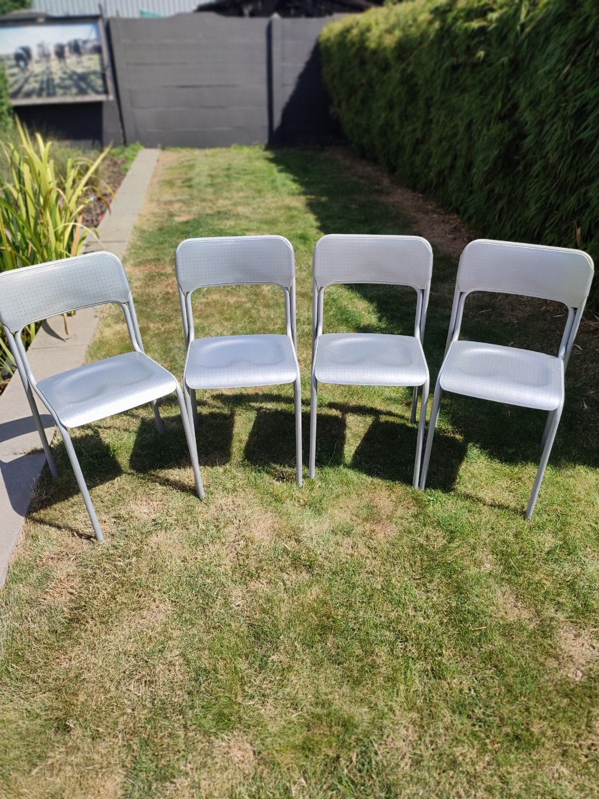 4 x stapelbare stoelen ikea, Ophalen, Gebruikt, Grijs