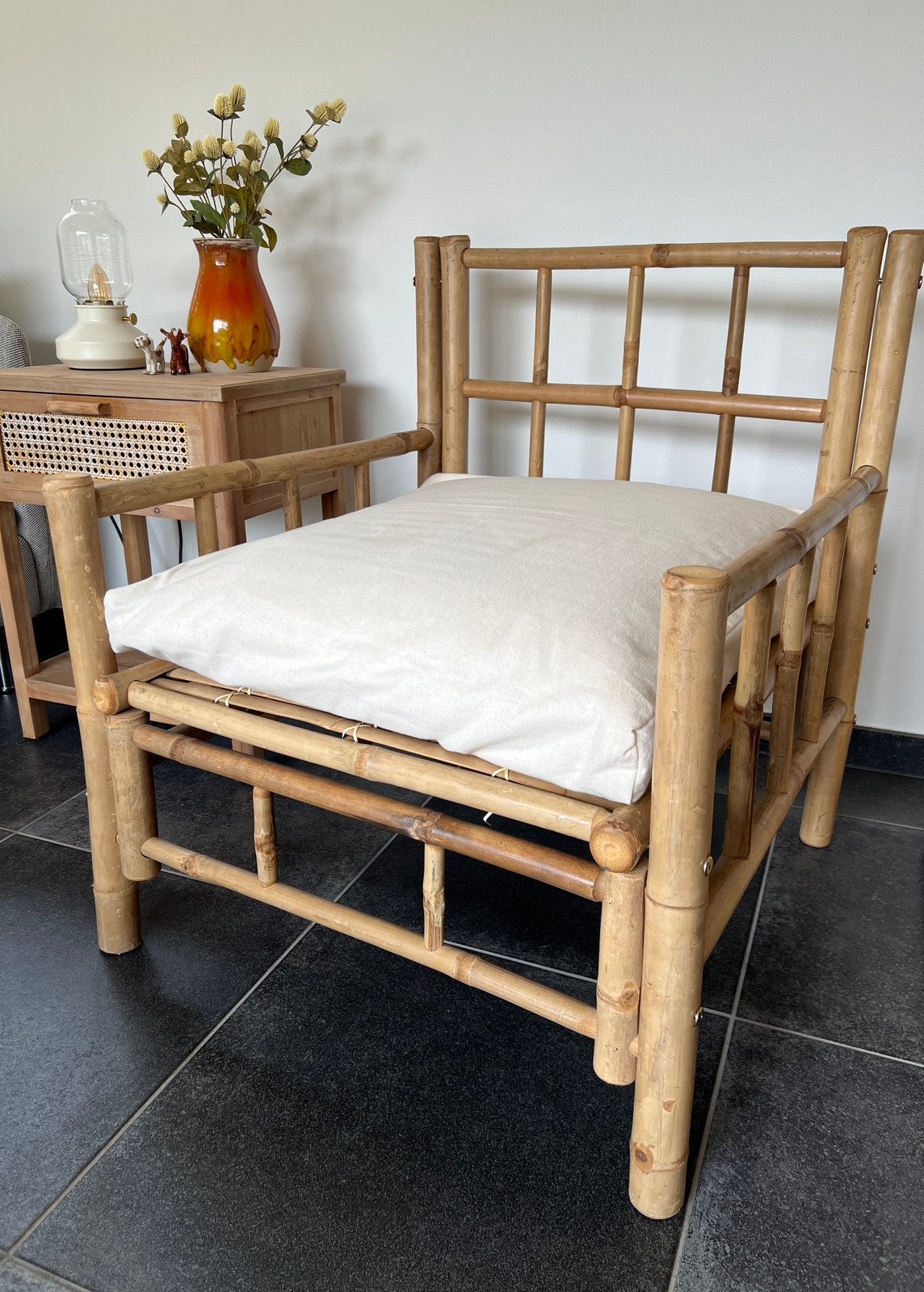 Bamboe tuinstoel / loungestoel / fauteuil, Ophalen, Zo goed als nieuw