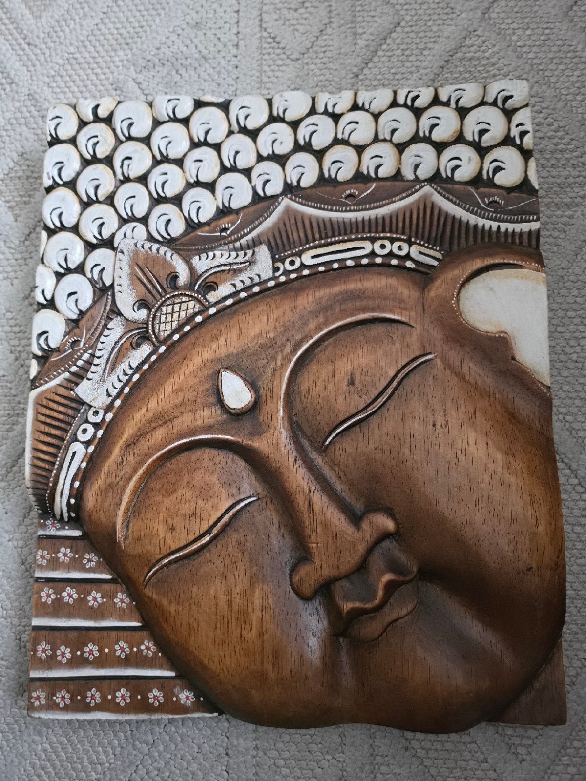 Panneau mural Bouddha en bois sculpté main, Enlèvement, Bois