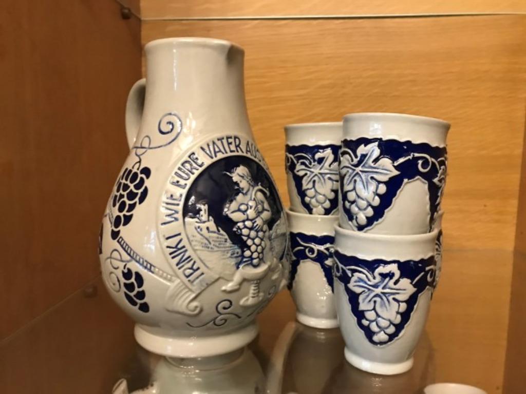 Wijnkruik met zes bekers, Ophalen, Zo goed als nieuw, Keramiek, Glas of Glazen