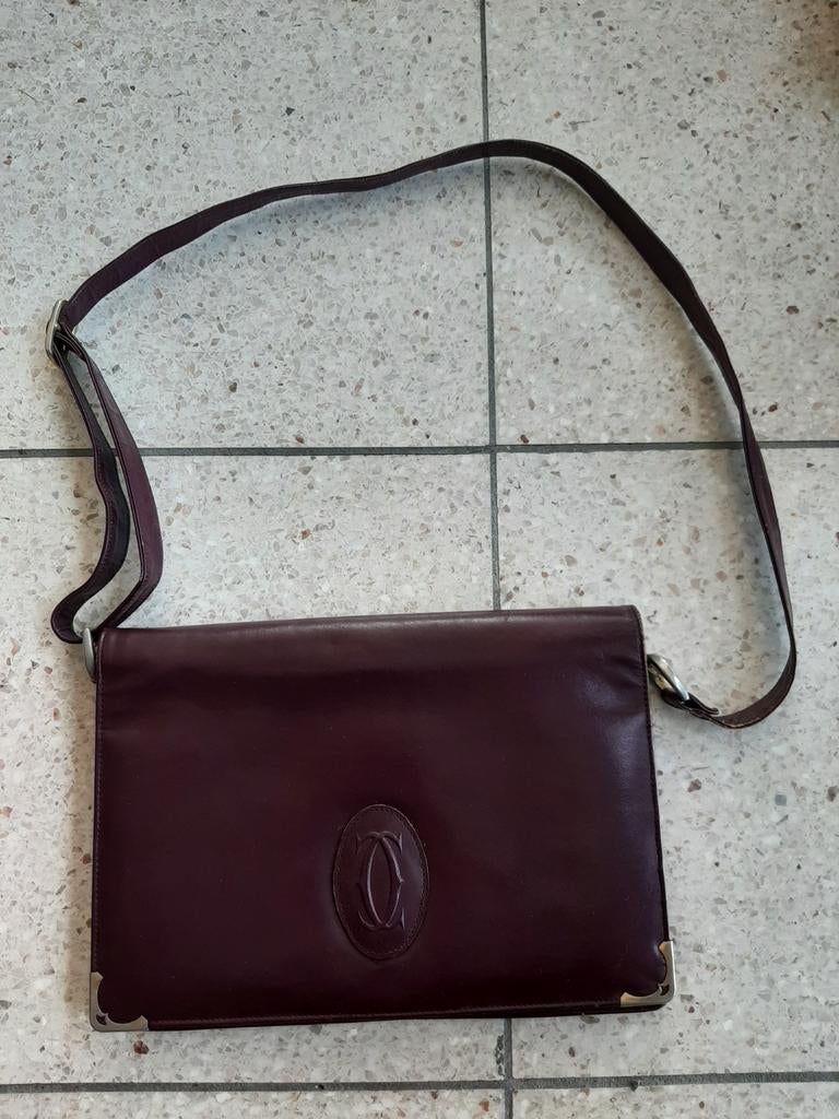 Sac à main Vintage en cuir bordeaux de marque Cartier, Enlèvement ou Envoi