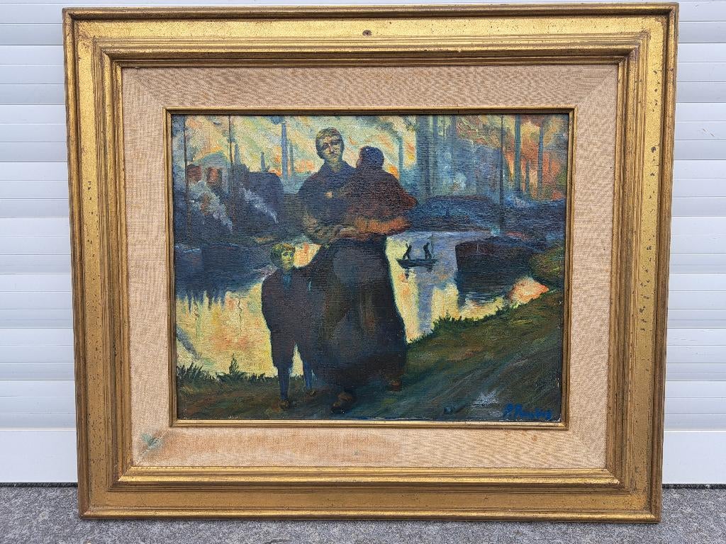 huile sur panneau sambre industriel signe pierre paulus, Enlèvement ou Envoi