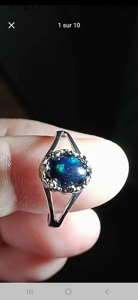 Verstelbare sterling zilveren ring met zwarte opaal, Nieuw, Ophalen of Verzenden, Met edelsteen, Dame